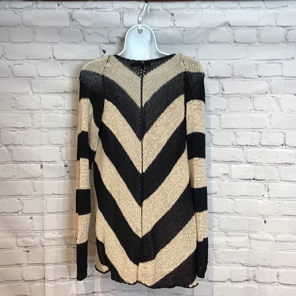 TCEC SWEATER OPEN FRONT CARDIGAN CHEVRON PRINT BLK NUDE OPEN WEAVE SZ MED - Picture 4 of 8